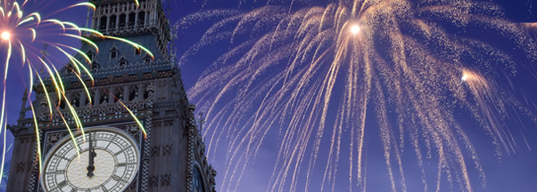 Londres, Big Ben sous les feux d'artifice du Nouvel An