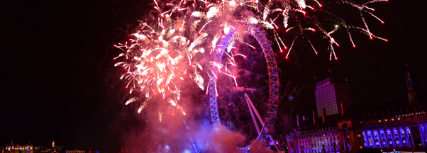 Nouvel an Londres, feu d'artifice au London Eye